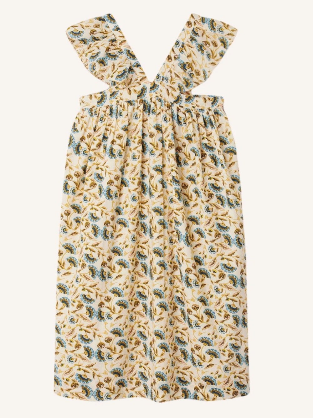 Bonpoint Cream Floral Strap Sundress with Blue Accents